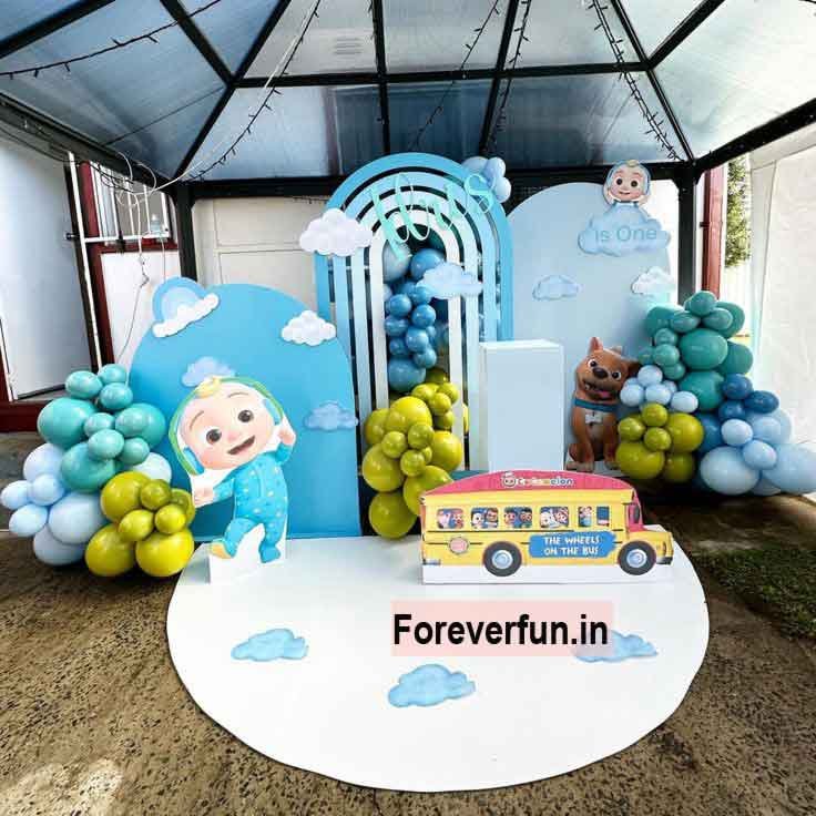 cocomelon theme birthday decoration by the party decorators in chennai