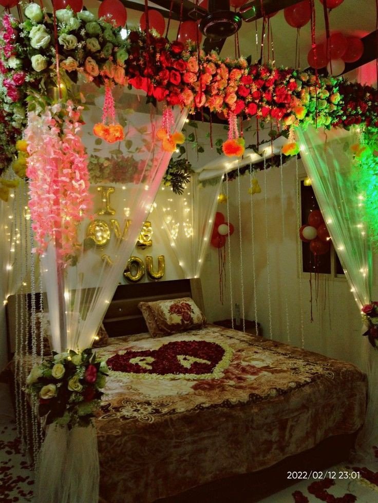 wedding night roomdecoration in with flowers